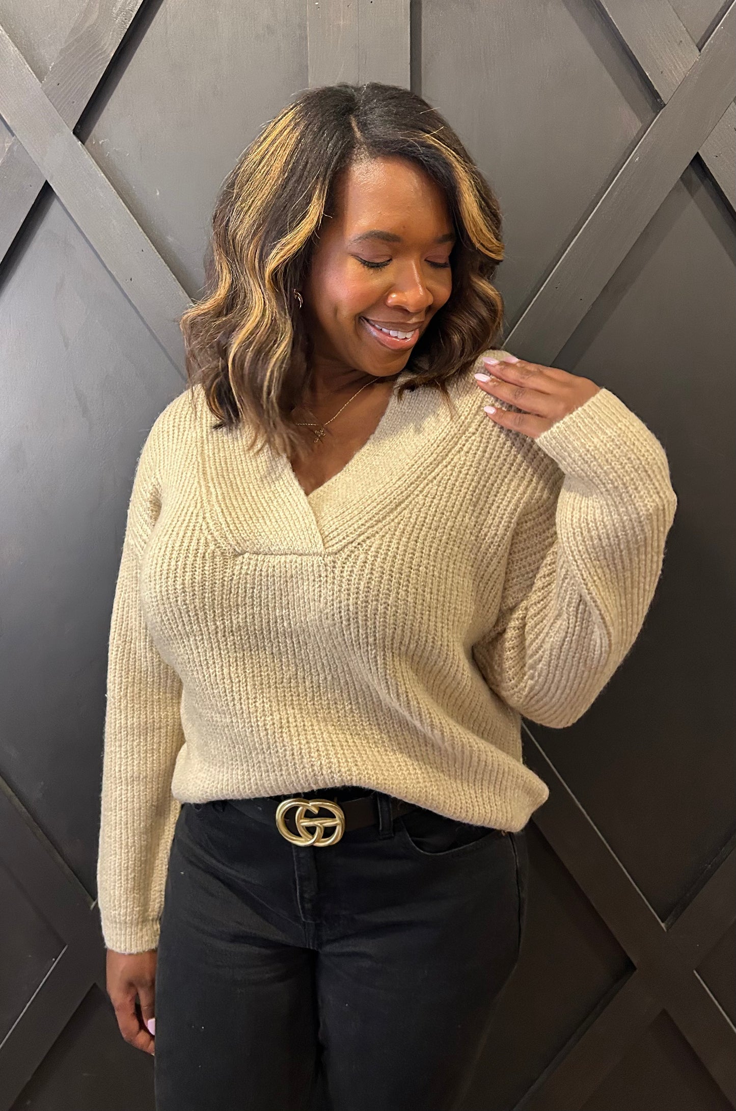 V Neck Loose Knit Sweater