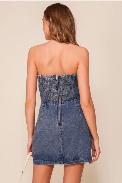 Sailor Strapless Denim Dress - 2 Colors