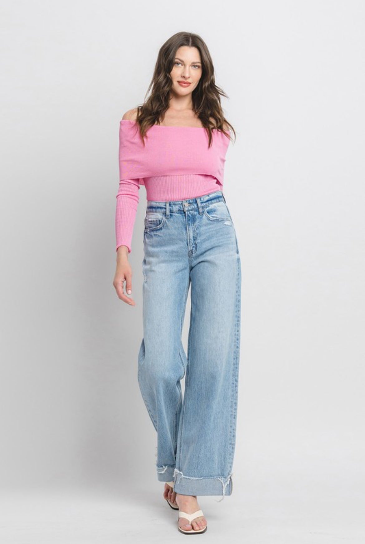 Vervet Kris High Rise Cuffed Wide Leg Denim
