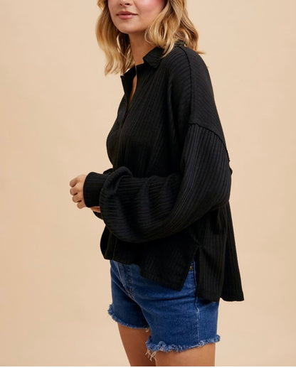 Ribbed Polo Top - 2 Colors