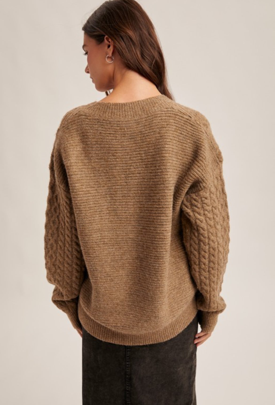 Cable Knit V Neck Sweater