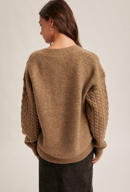 Cable Knit V Neck Sweater