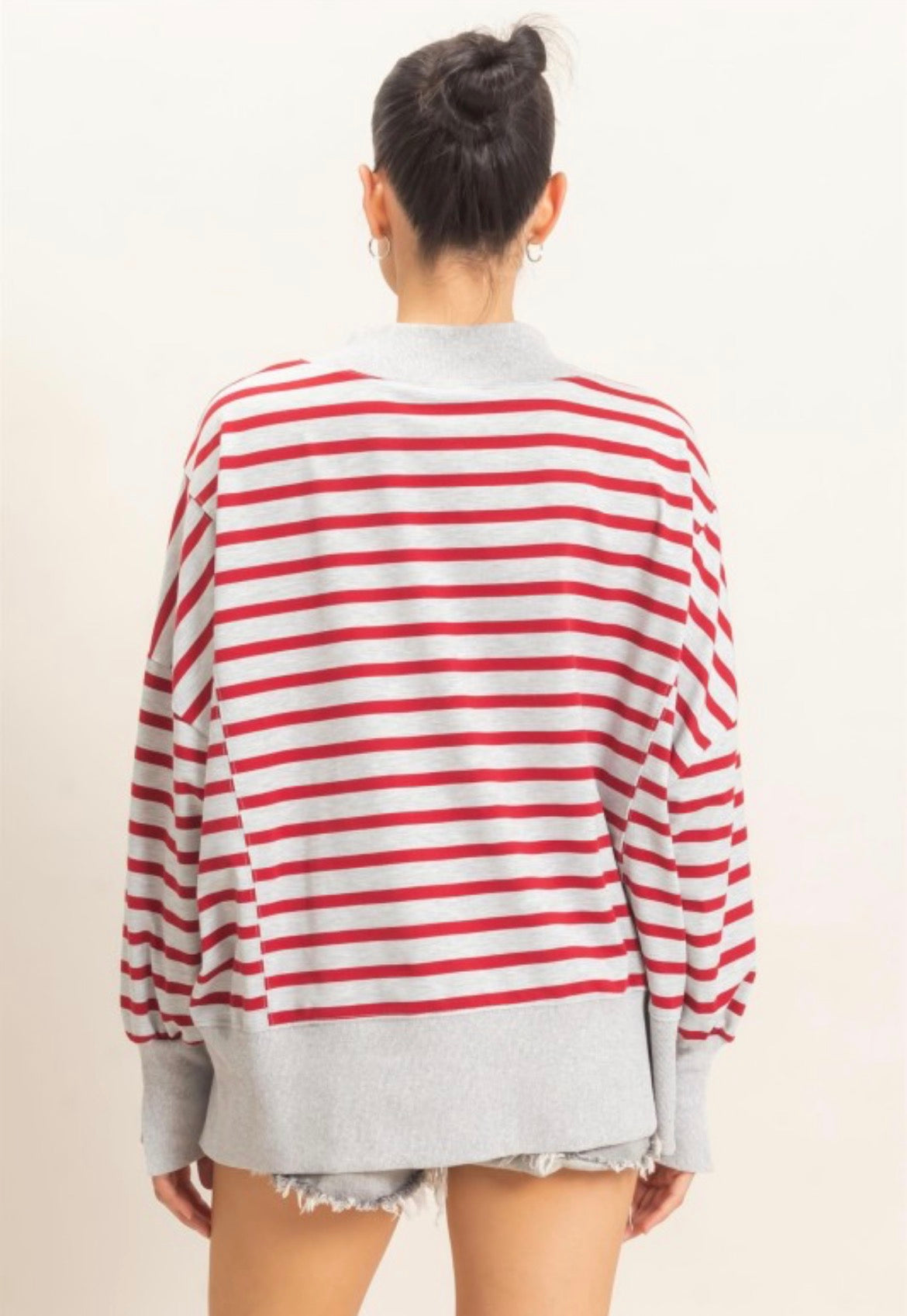 Striped Mock Neck Sweatshirt - 2 Colors!