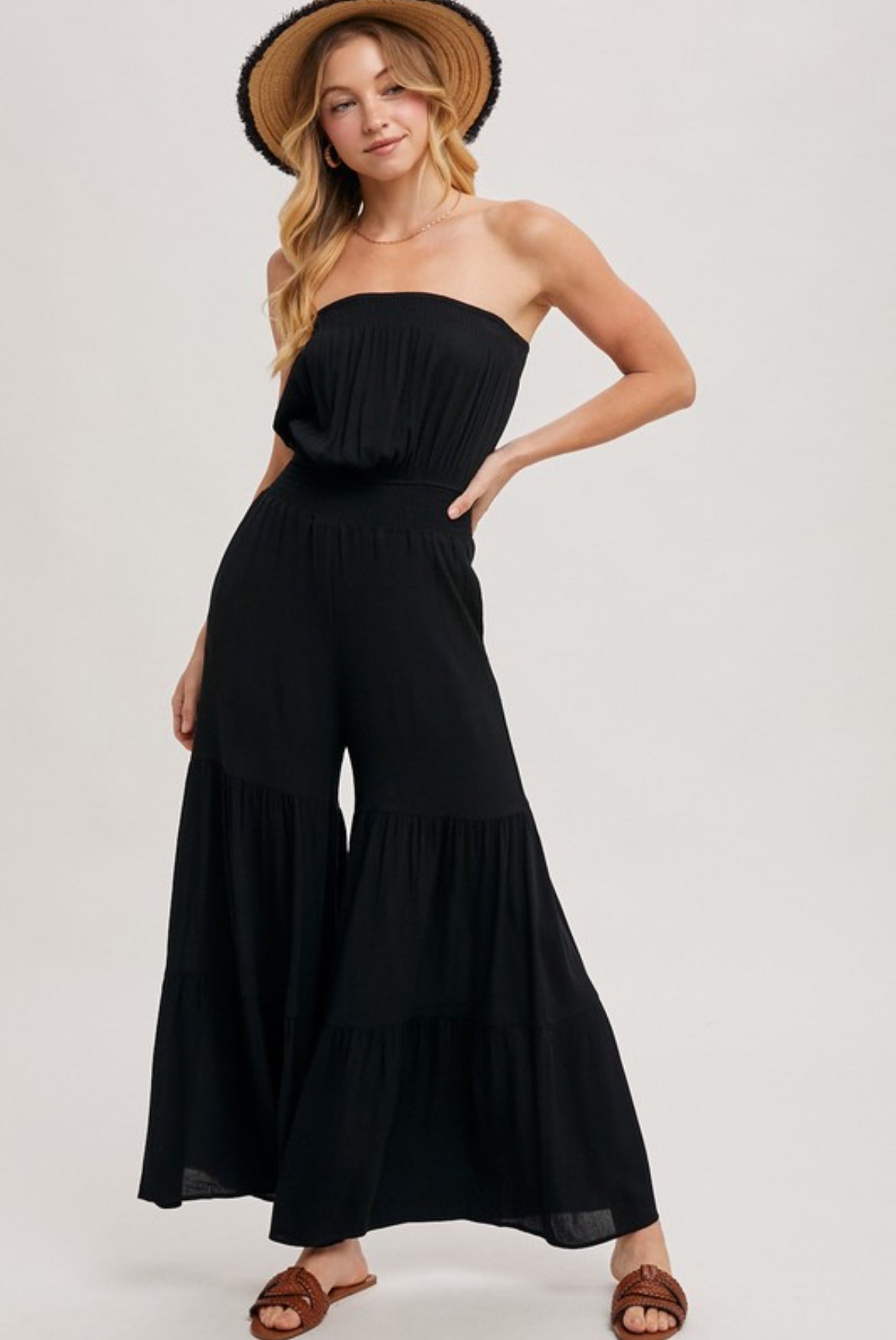 Smocked Tiered Wide Leg Jumpsuit