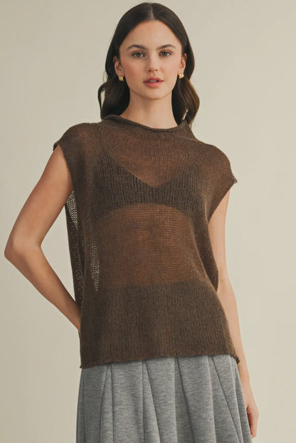 High Neck Sleeveless Sweater Top