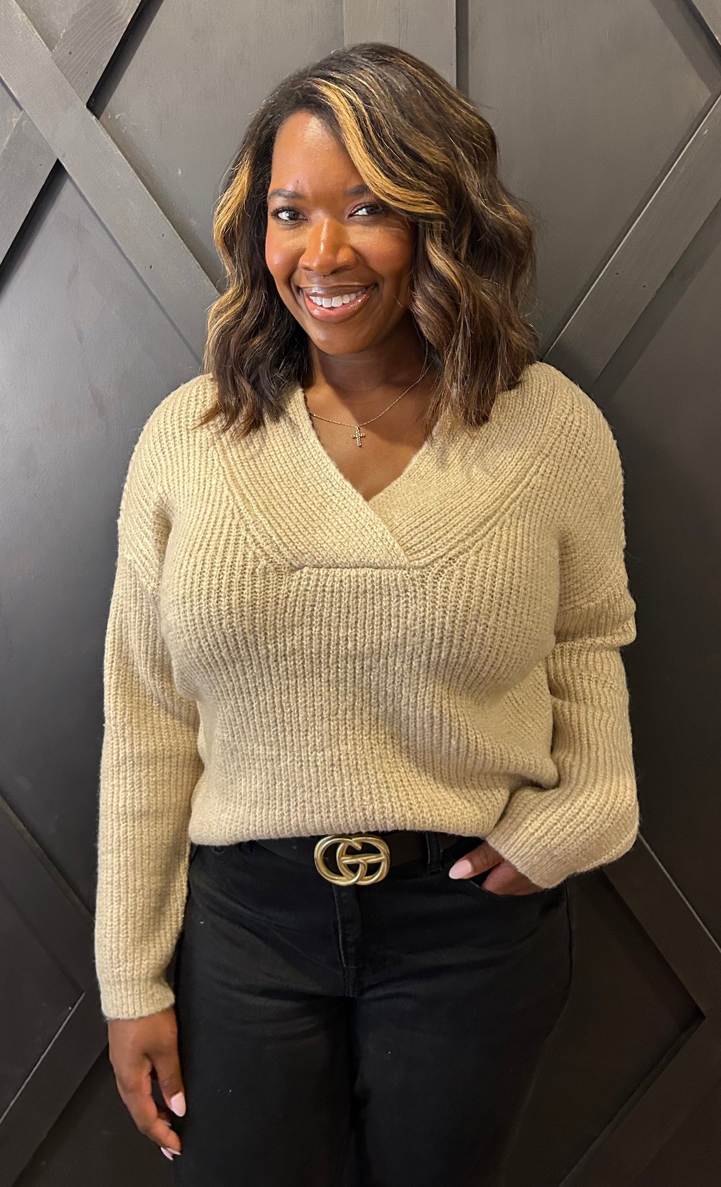 V Neck Loose Knit Sweater