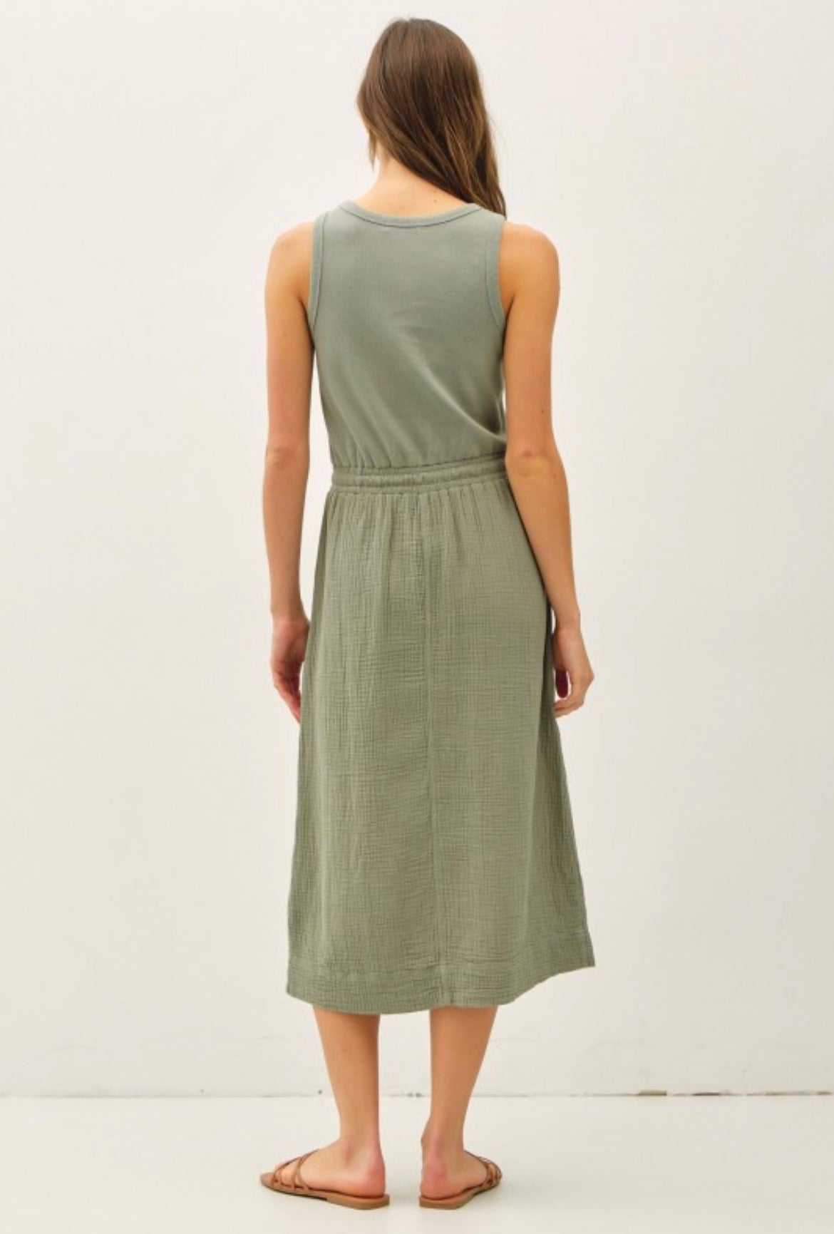 Cotton Ribbed Tank Dress with Gauze Skirt - 2 Colors!