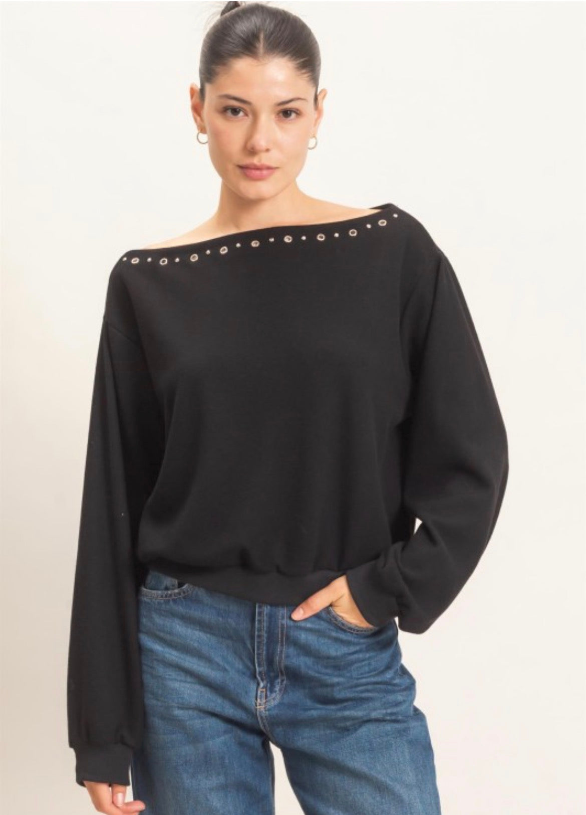 Studded Boatneck Sweatshirt