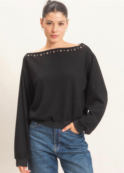 Studded Boatneck Sweatshirt
