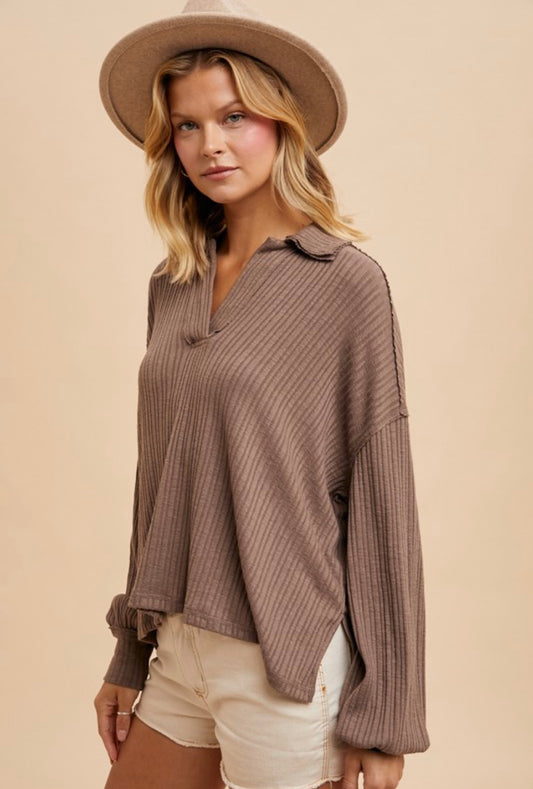 Ribbed Polo Top - 2 Colors