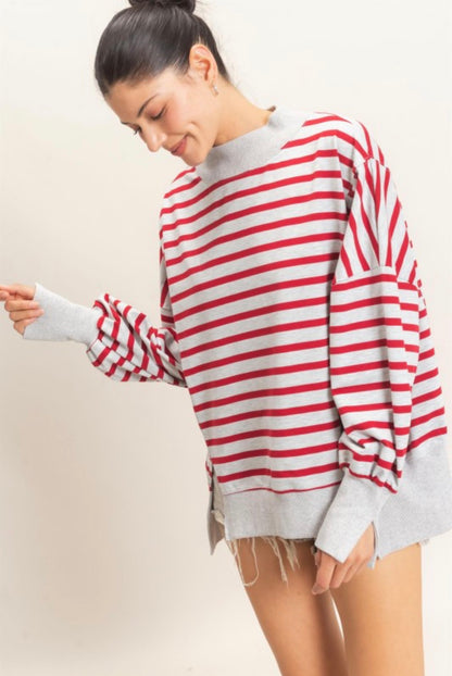 Striped Mock Neck Sweatshirt - 2 Colors!