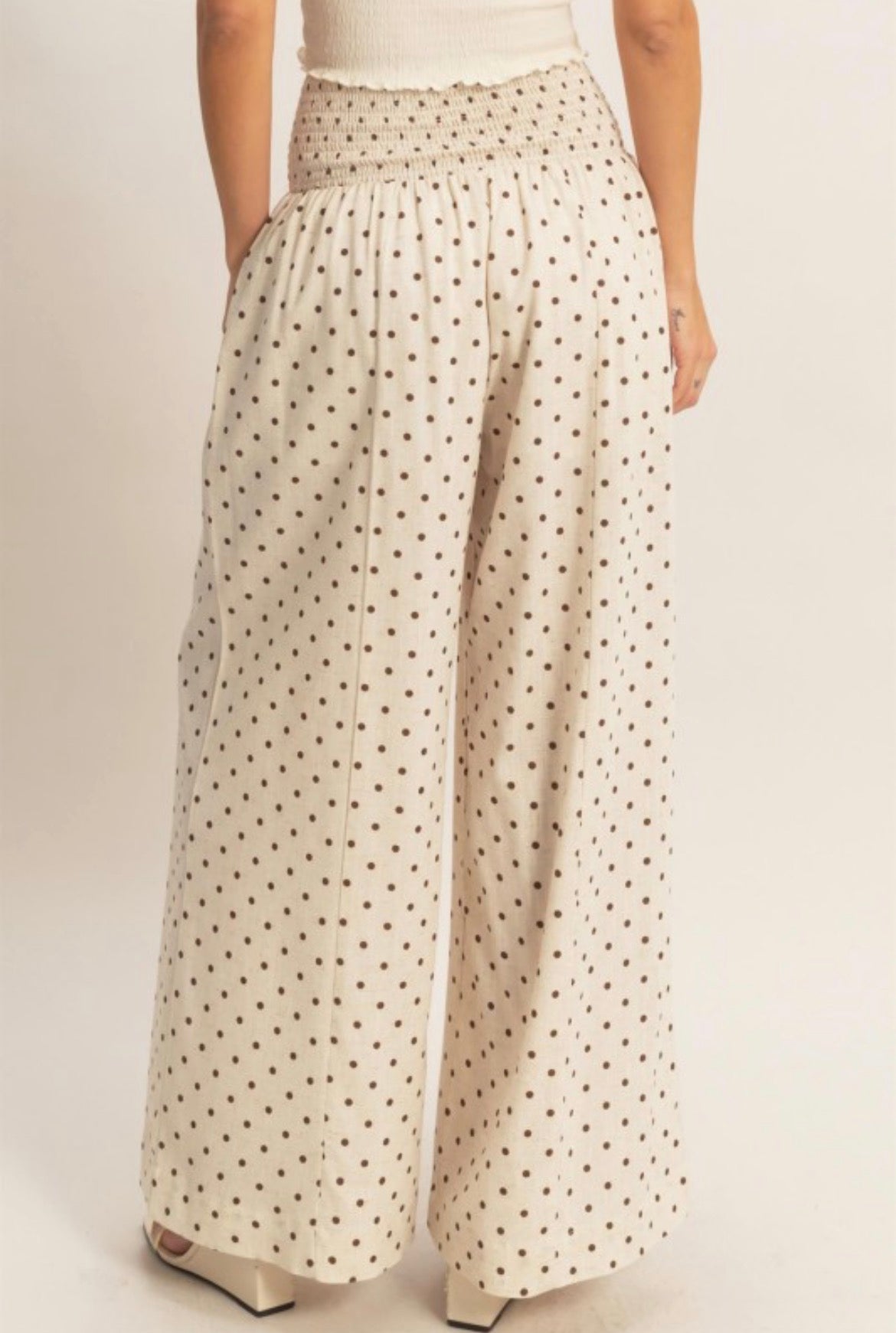 Polka Dot Smocked Wide Leg Pants