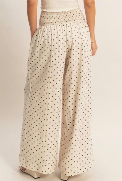 Polka Dot Smocked Wide Leg Pants