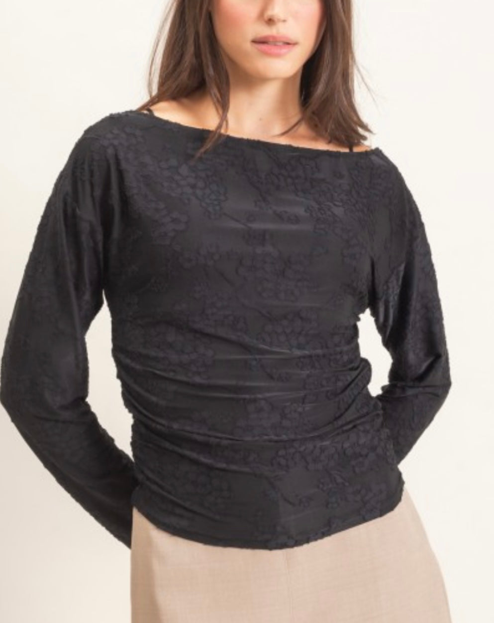 Sheer Lace Boatneck Top