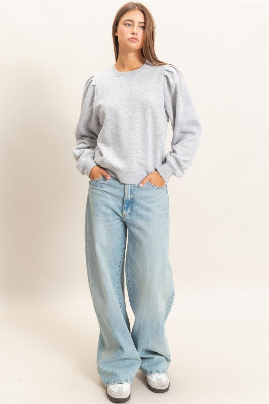 Puff Sleeve Crew Neck Sweatshirt