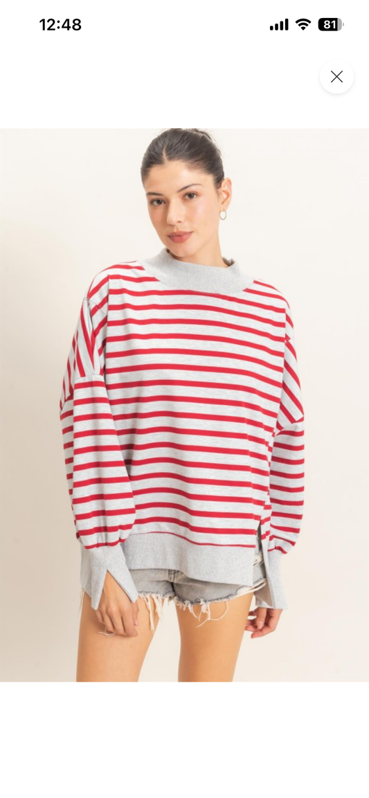 Striped Mock Neck Sweatshirt - 2 Colors!