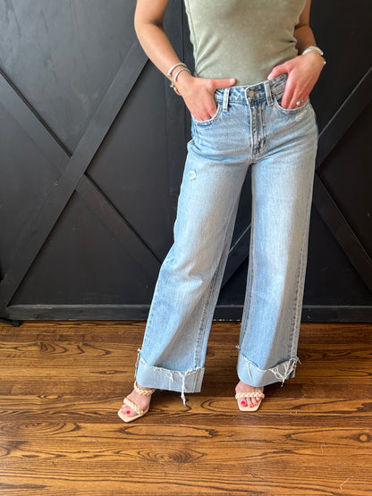 Vervet Kris High Rise Cuffed Wide Leg Denim